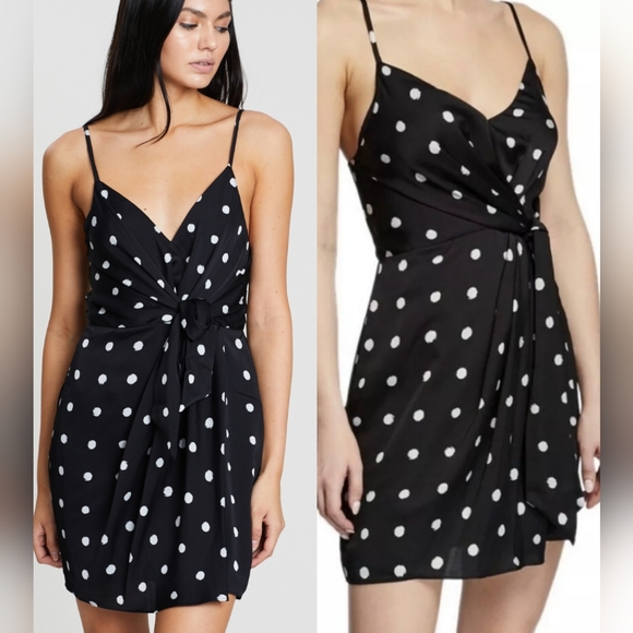 Shona Joy Avery Knot Front Mini Dress Womens 6 Black White Polka Dot Sleeveless - Picture 1 of 13